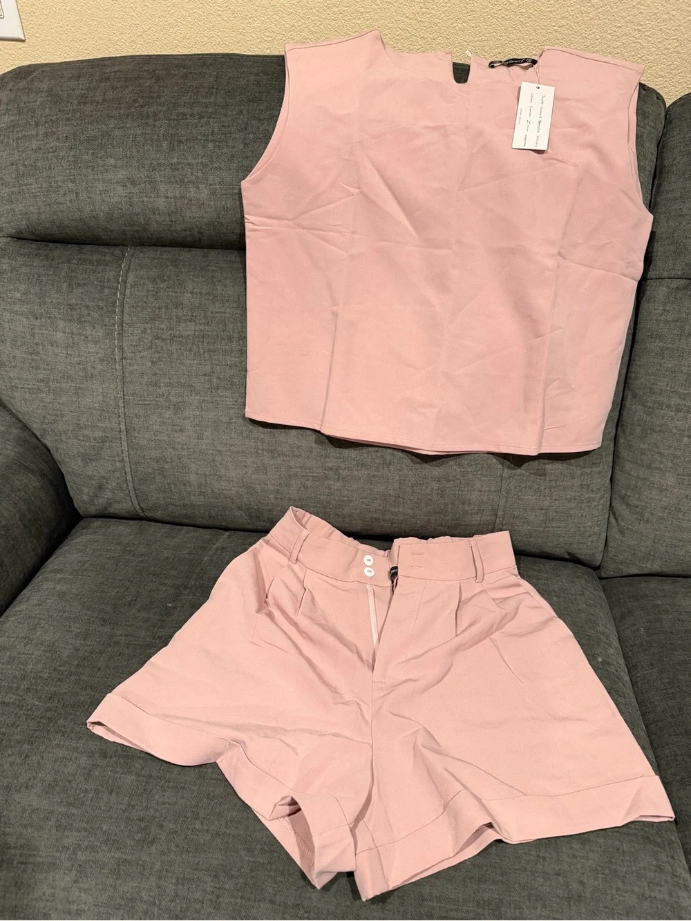 Women’s Pink High-Waist Tailored Shorts - Set